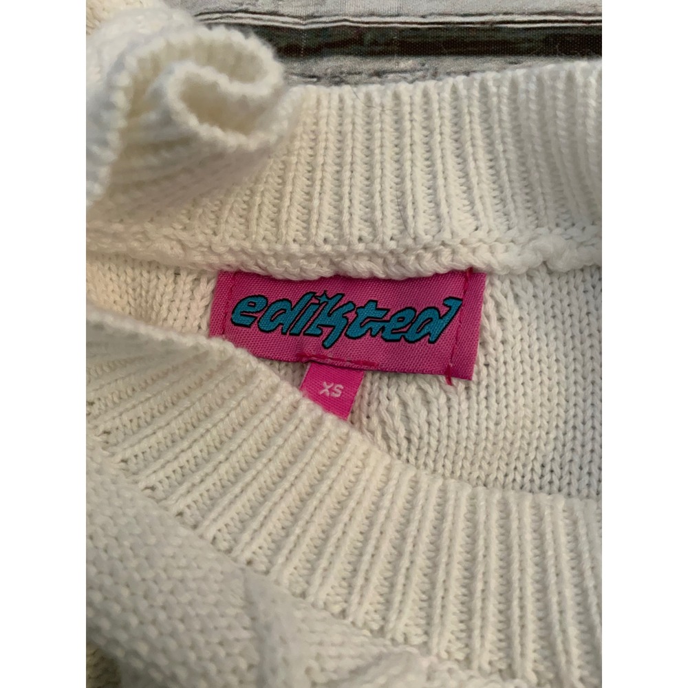 Edikted Womens XS Cream Cable Knit Diamond Sweater Long Sleeve Cotton Off White - Picture 2 of 3